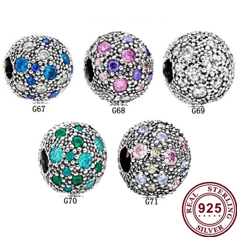 

New Pan925 Silver Multi Color Romantic Star Fixed Clip For Authentic Pandora Bracelets And Women's Fashion Jewelry