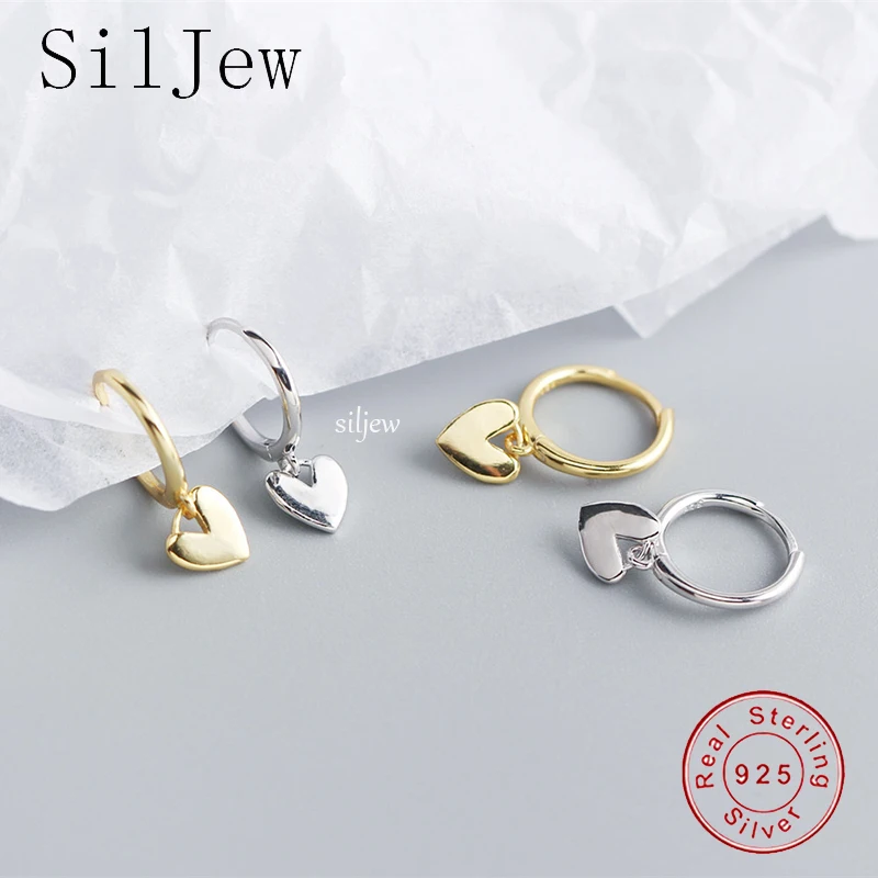 

SilJew 925 Sterling Silver Heart Pendant Drop Earring Fashion Fine Jewelry Piercing Pendiente Luxury Jewels Circle Round Aretes