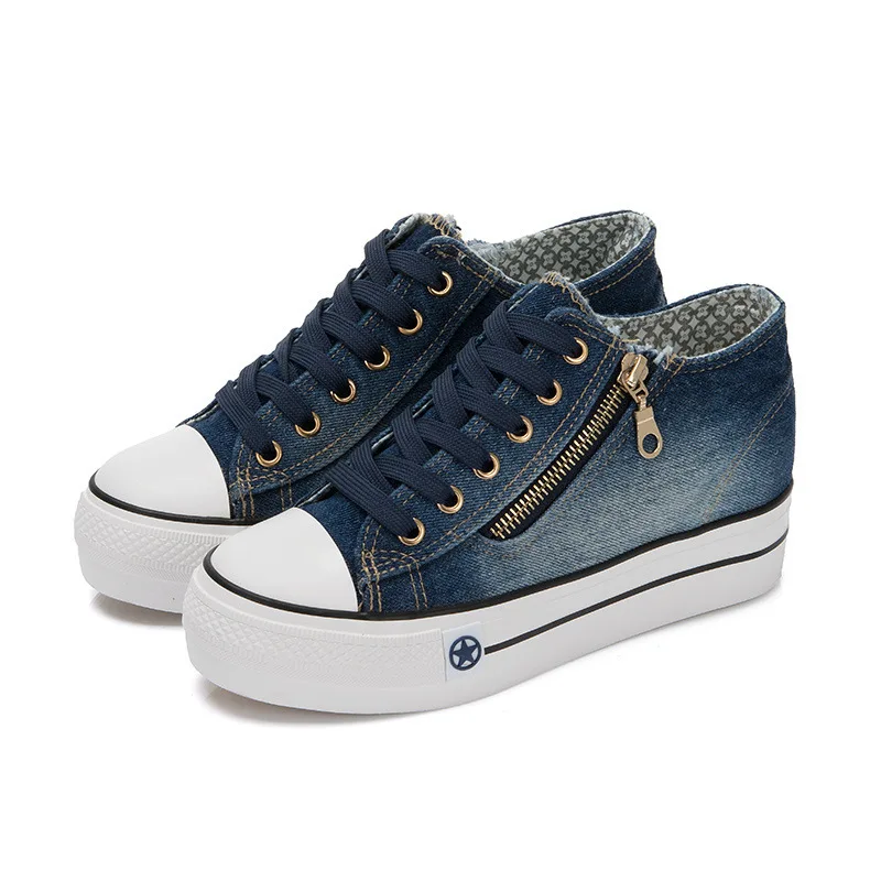

Summer new style increased denim canvas shoes female Korean version of all-match low-top student platform shoes
