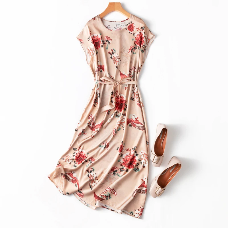 

SHUCHAN Women Dresses Summer 2021 Bohemian Mid-Calf Raglan Sleeve Print Vestidos Informales Verano Elegant