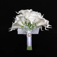 round bridal bouquet white calla lily with artificial pearl wedding flowers wedding decoration bouquet mariage