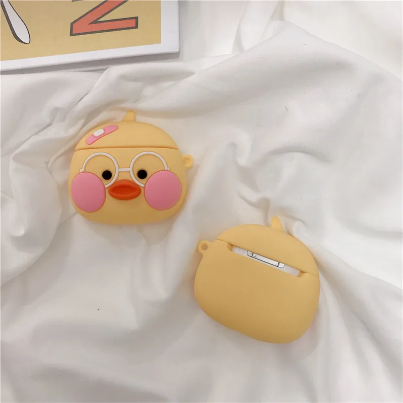 

For AirPod 1 2 Case Cute 3D Cartoon Duck Earphone Case For Apple Airpods Case Soft Silicone Protect Cover Funda Keychain