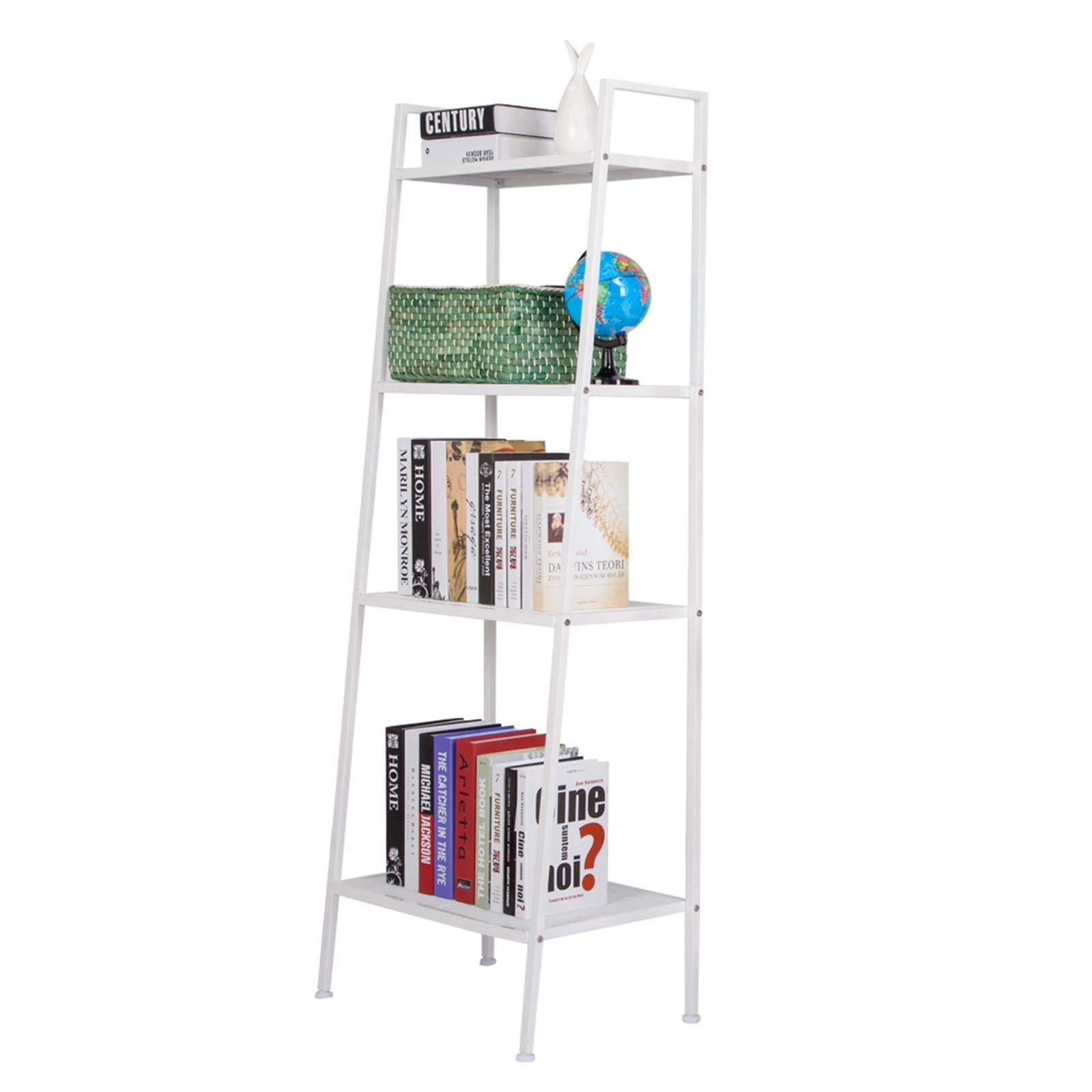 US Warehouse Bookshelf Widen 4 Tiers Bookshelf Ivory White for Living Room Standing Unit Shelf Bedroom Office