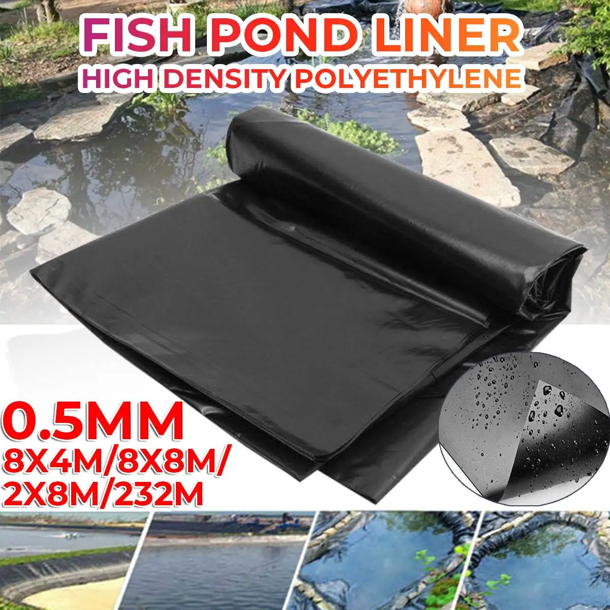 

2-4m EPDM/HDPE Fish Pond Liner Landscaping Waterproof Impermeable Membrane Pools Cover Pond Liner Thicken Heavy Duty Liner