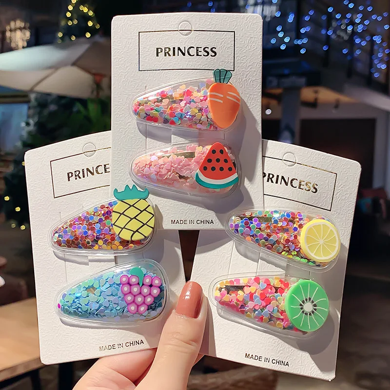 ZSIIBO Ins 5Pcs/Set Baby Girls Fruit Sequin Princess Shiny Colorful Hair Clips Sweet Headwear Accessories Hairpins Barretts |