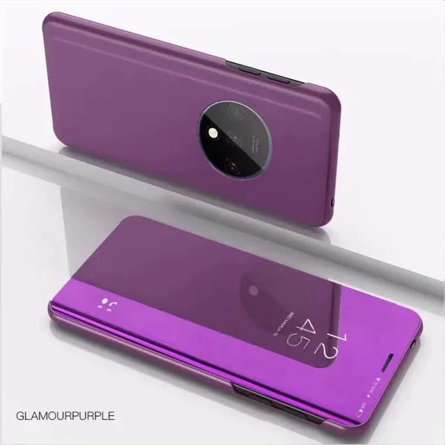 Purple Чехол для Oneplus 7 T, чехол для Oneplus 7 Pro, зеркальный умный флип-чехол, прозрачный вид из искусственной кожи, чехол для Oneplus 7T 1+ 7T 7 Pro, чехол - Цвет: Purple