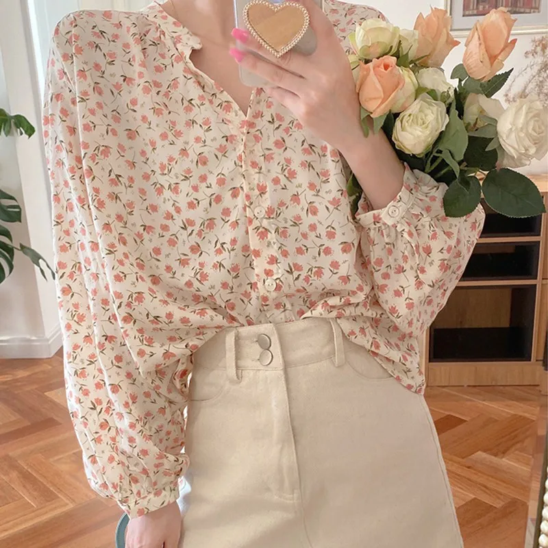 

French Lantern Sleeve Floral Shirt Female Design Sense Niche Long Sleeves 2021
