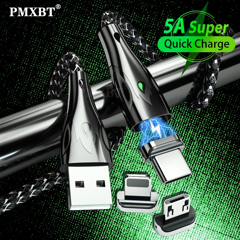 

Magnetic USB Cable 5A Supercharge Type C Cable For Samsung S20 Huawei Xiaomi Mobile Phone Fast Charging Magnet Charger Data Cord