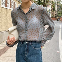 women sexy slightly transparent t shirt korea vintage print drape loose tops 2021 woman spring autumn oversize fashion clothing