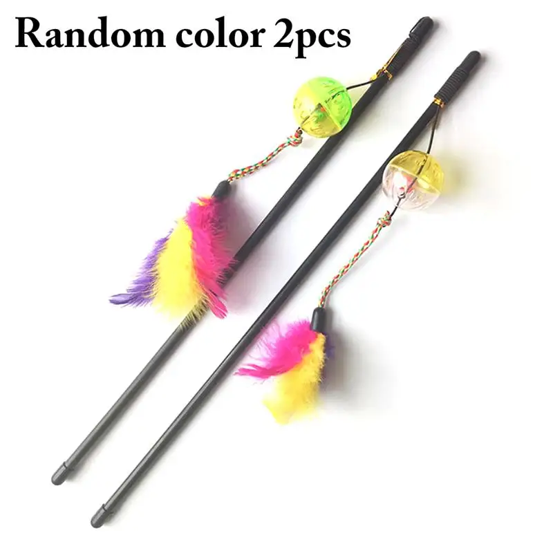 

2pcs Cat Teaser Wand Cat Interactive Toy Fake Feather Cat Wand Kitten Teaser Toy With Bell Pet Gatos Supplies Random Color