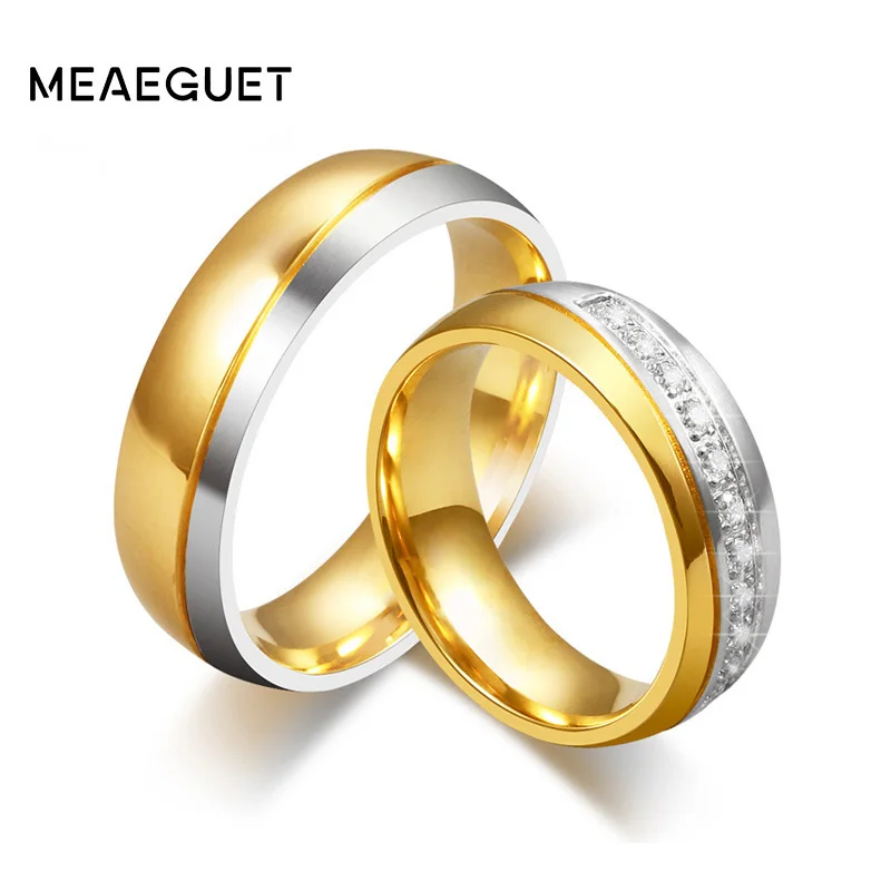 Meaeguet обручальное кольцо для женщин и мужчин золотого цвета из нержавеющей стали