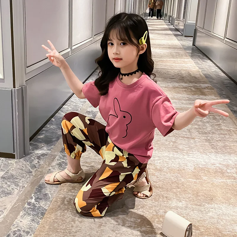 

Summer New Girls Clothing Sets Teens Kids Clothes Suit Children Cartoon Short Sleeve T-Shirt + Pants 2pcs Casual Tracksuit 3-13T