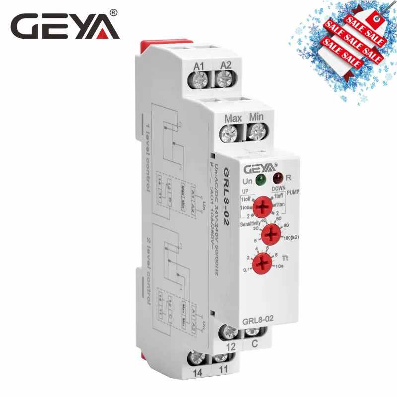GEYA GRL8 регулятор уровня воды реле жидкости 10A AC DC 24 В 220 В широкий диапазон напряжения водяного насоса реле