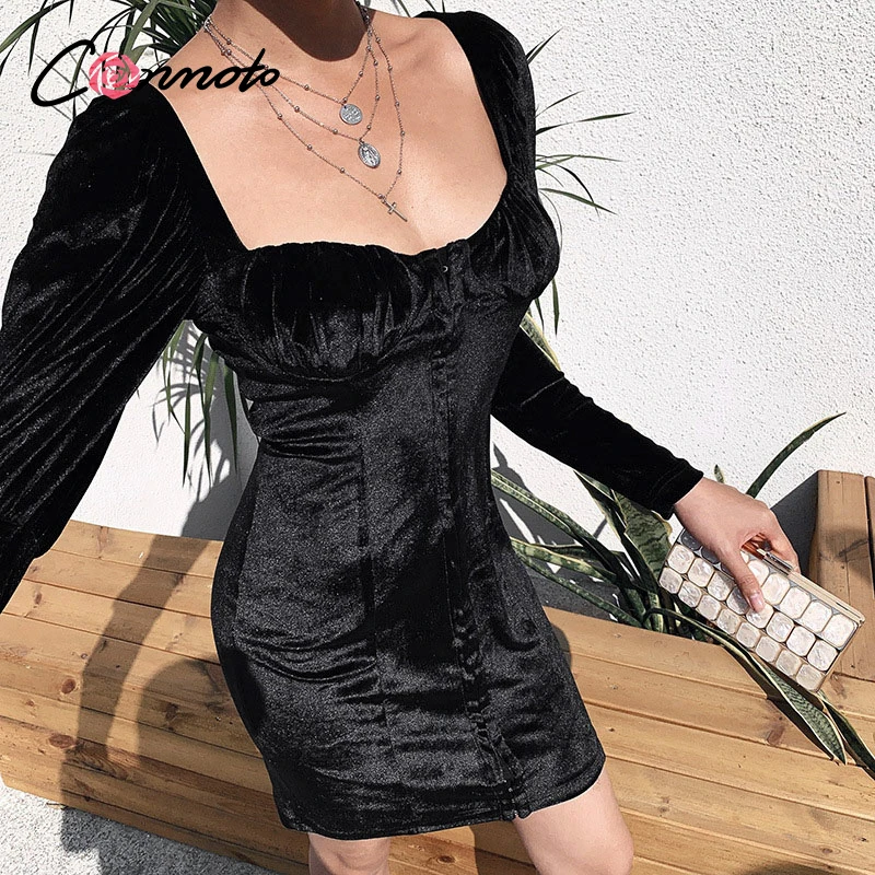 Conmoto бархатное сексуальное бодиконо черное для вечеринок женское винтажное