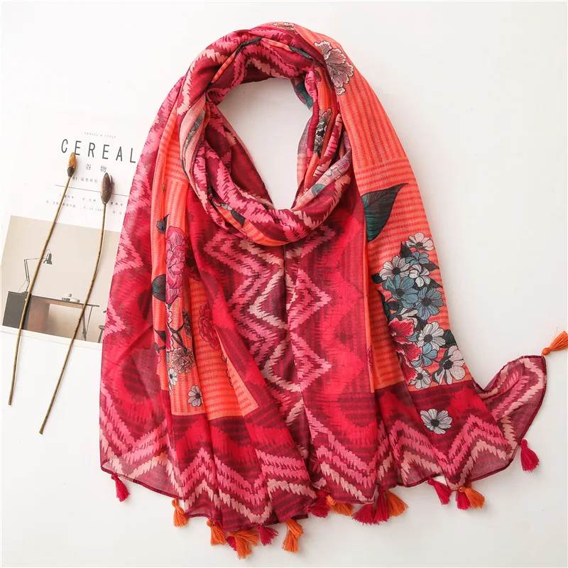 Новинка от KYQIAO женский модный роскошный брендовый шарф с принтом и кисточкой