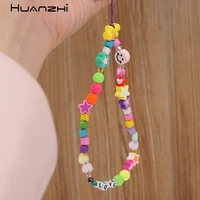 hz 2021 new mobile phone strap lanyard colorful smile pearl soft pottery rope for cell phone case cord for women accessories