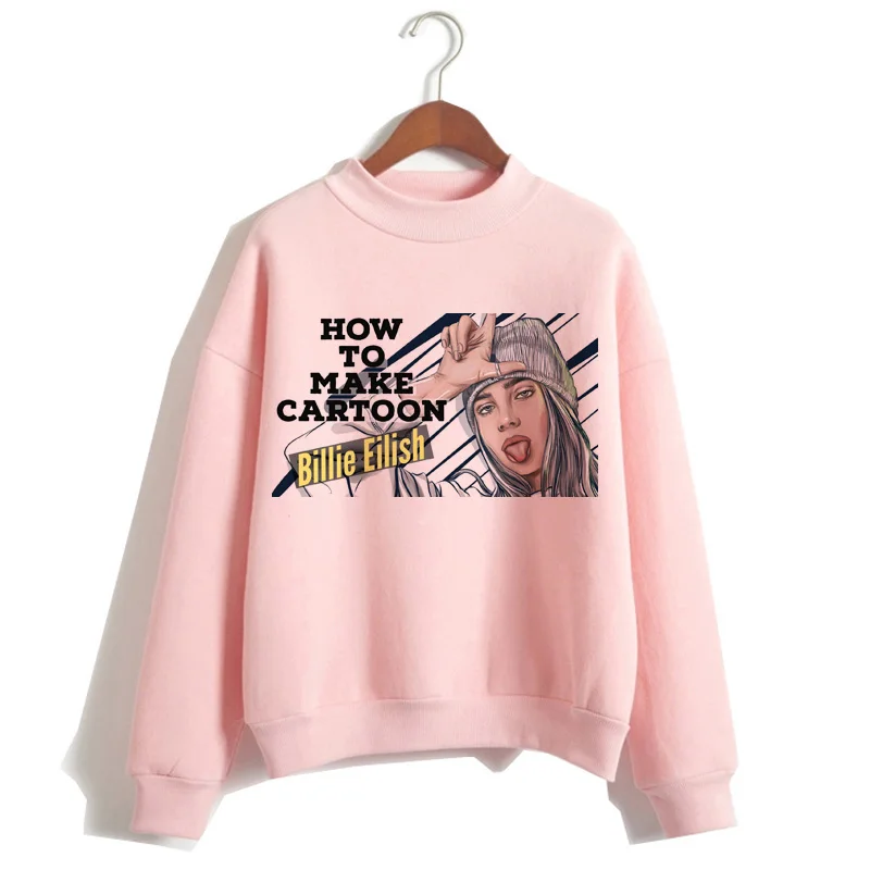 P1848J-pink Billie Eilish негабаритных худи для женщин Harajuku корейский хип хоп стиль Kawaii 90s Толстовка Женский капюшон Черная пятница Рождество - Цвет: P1848J-pink