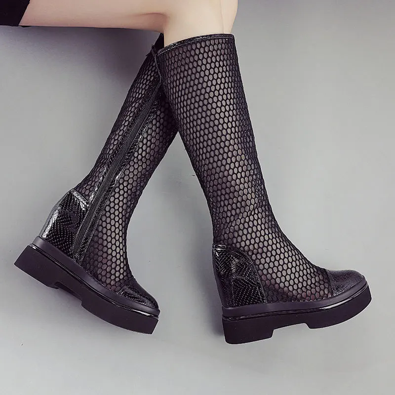 

Summer Boots Women's 2021 New Fashion Thick Soled Mesh Knee High Boots Increased Internal Long Boots Platform Shoes Woman Botas