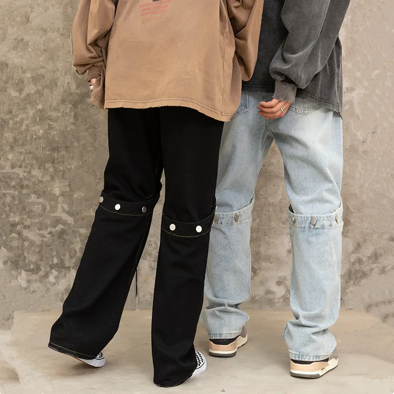 2022 Vibe Style Stylish Straight Men Baggy Detachable Jeans Trousers Dark Streetwear Hip Hop Oversize Denim Pants Pantaloni Uomo