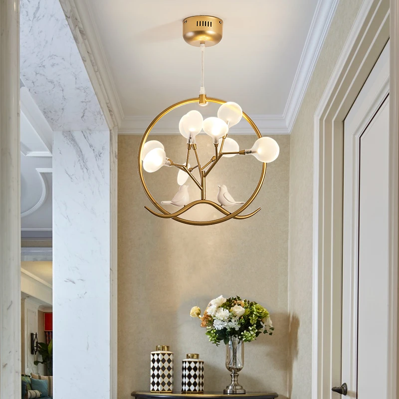 

Bird cage ring chandelier Lamp Nordic Design Tree Branch Chandelier Indoor home Kitchen Dining room Restaurant halo chandelier