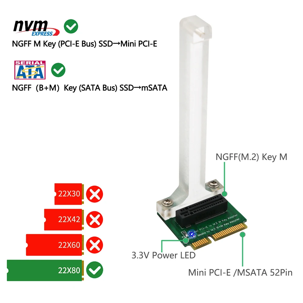 M2 SSD Adapter M Key M.2 PCI-E NVME to Mini Card or B+M NGFF SATA-Bus mSATA Converter New | Компьютеры и офис