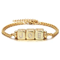 customized dice a z initial letter cz charm bracelet for women 3mm gold color wheat link chain 7inch2inch jewelry gifts ldb297
