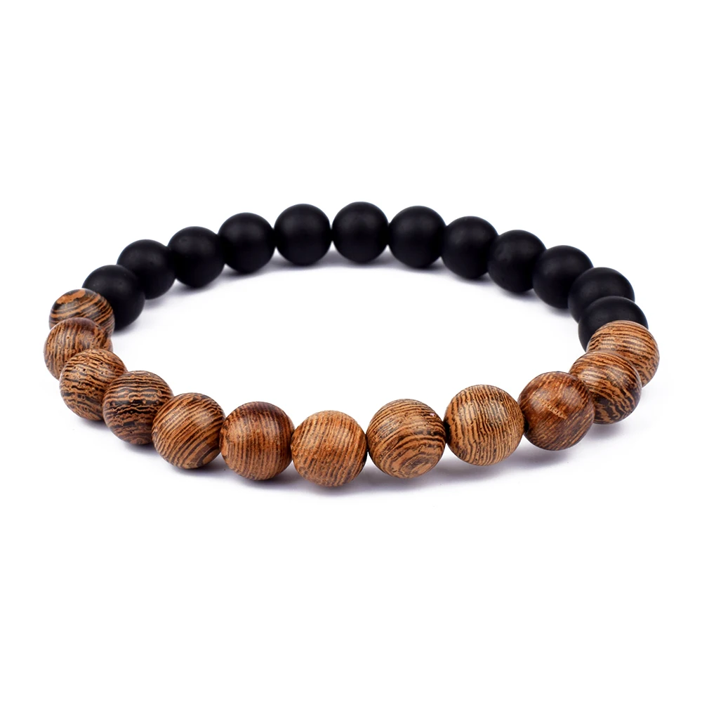 

8mm New Natural Wood Beads Bracelets Men Black Ethinc Meditation White Bracelet Women Prayer Jewelry Gift Yoga Bracelet Homme