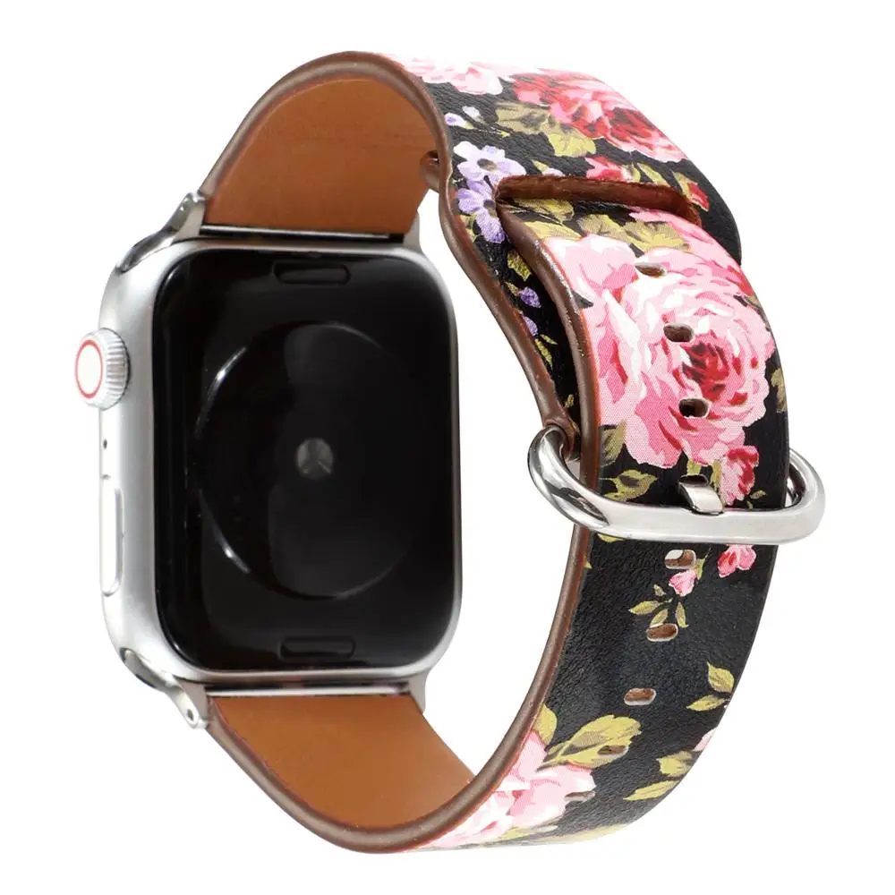 Цветочный кожаный ремешок для apple watch 42/44/38/40 мм спортивный сменный женский