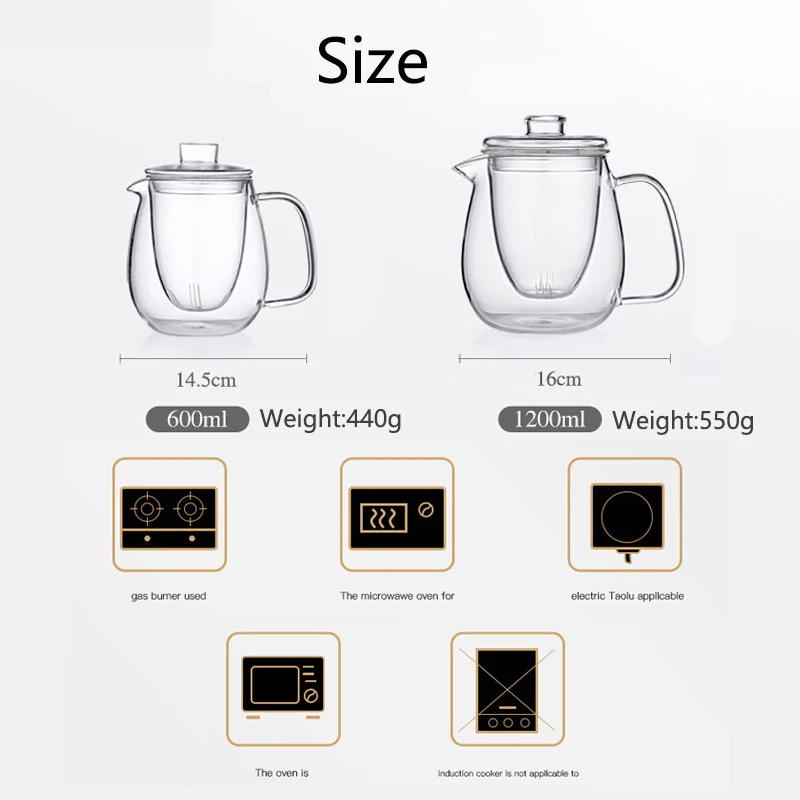 

Household Teaware Glass Teapot for Stove Heat Resistant High Temperature Explosion Proof Tea Infuser Milk Rose Flower Tea Set