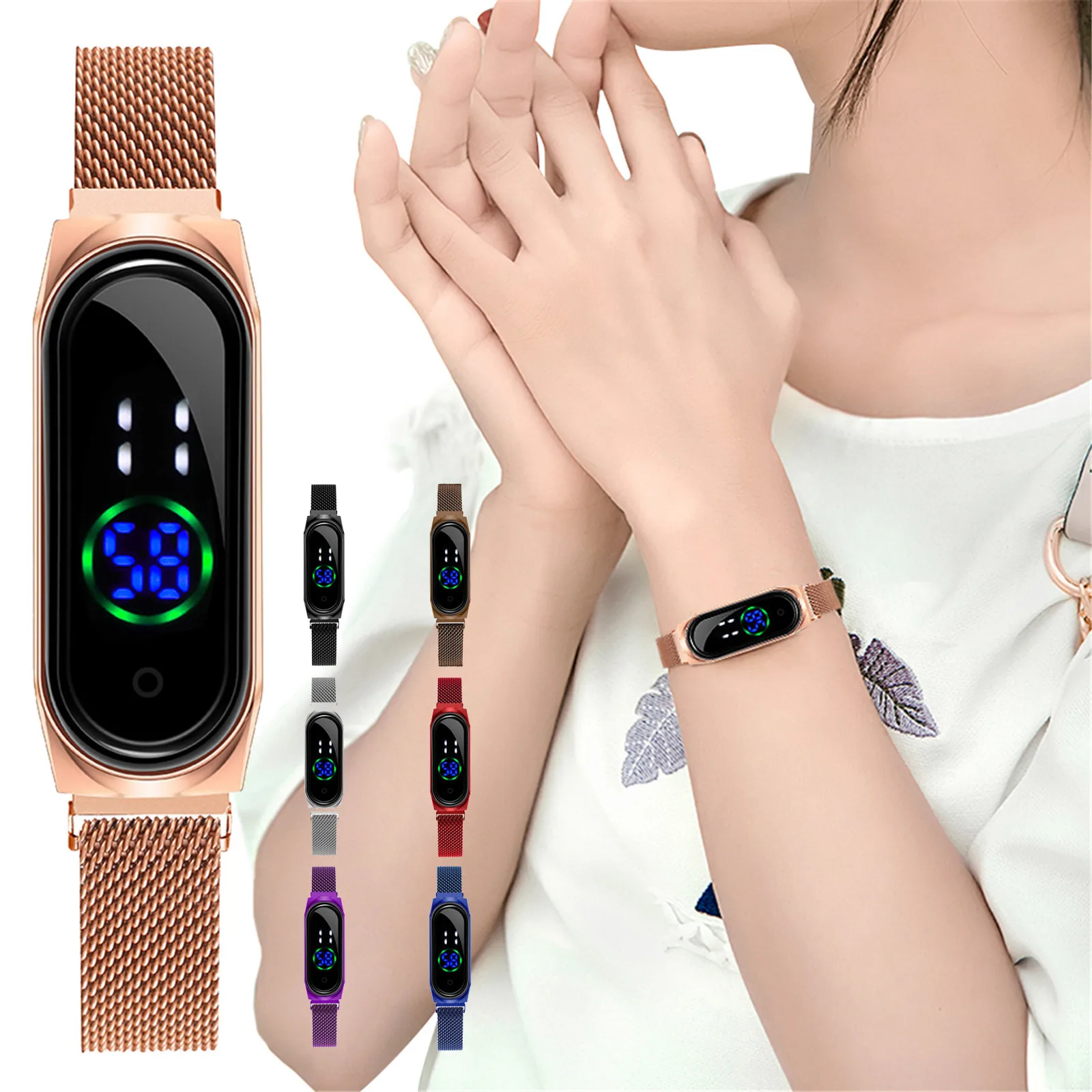

Luxury Watch Stainless Steel Strap Ladies Simple Electronic Display Watches Female Rose Gold Small Dial Wristwatches Reloj