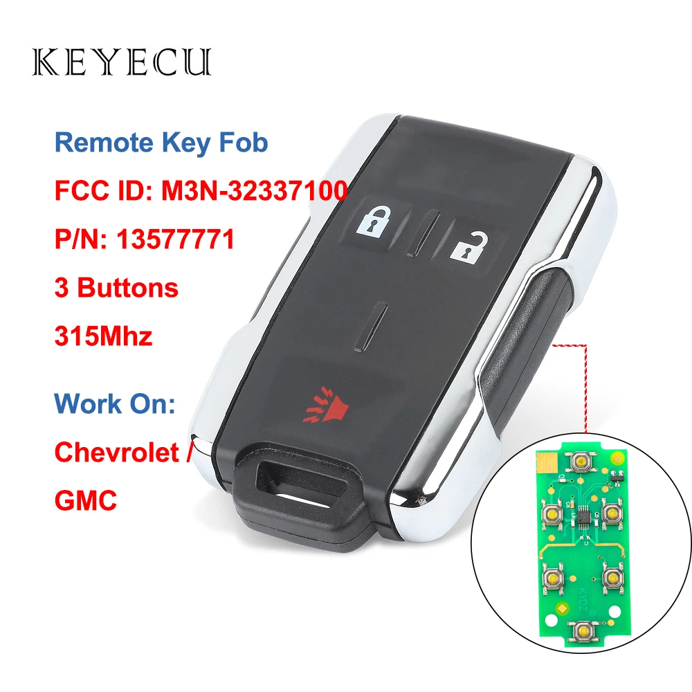 Keyecu дистанционный Автомобильный ключ с 3 кнопками 315 МГц для Chevrolet Silverado 1500 2500 3500