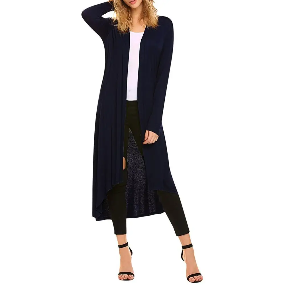 Женский Повседневный длинный кардиган с драпировкой спереди рукав карманом