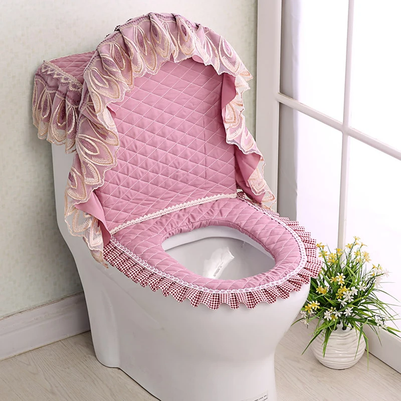 3 pcs velvet lace toilet seat cover set toilets home bathroom decoration water tank covertoilet cover seattoilet seat hot new free global shipping
