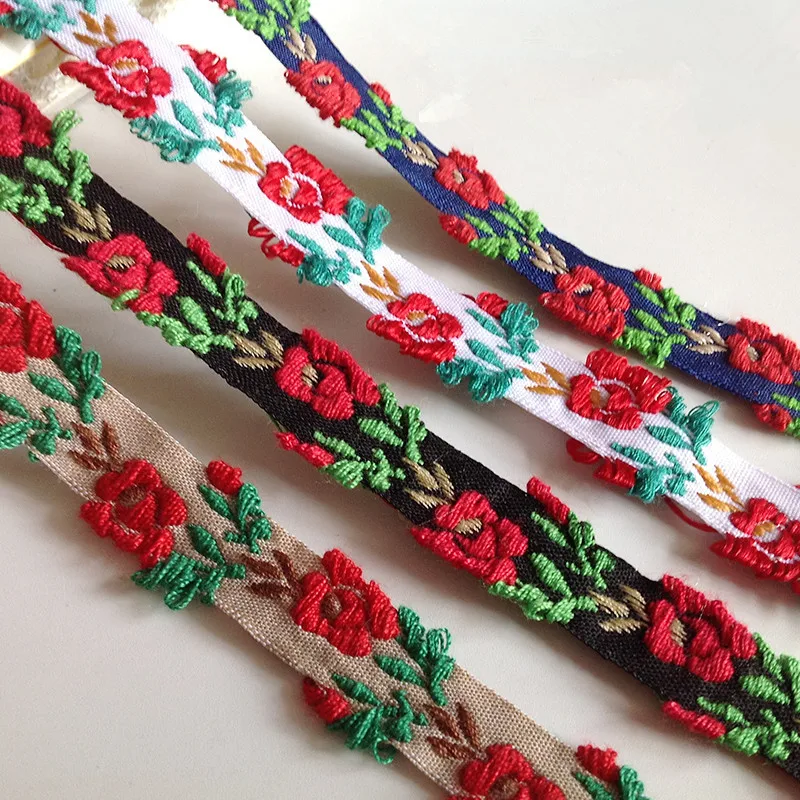 1 метр винтажная Этническая кружевная лента с вышивкой цветок розы жаккардовая