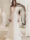 Шифоновое свадебное платье со шлейфом, открытой спиной и глубоким V-образным вырезом