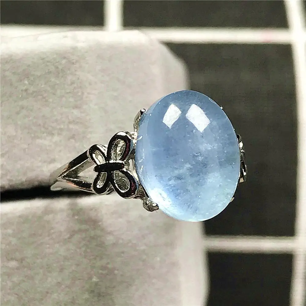 12x9 мм Натуральный аквамарин бусины Кольцо для женщин леди человек океан синий