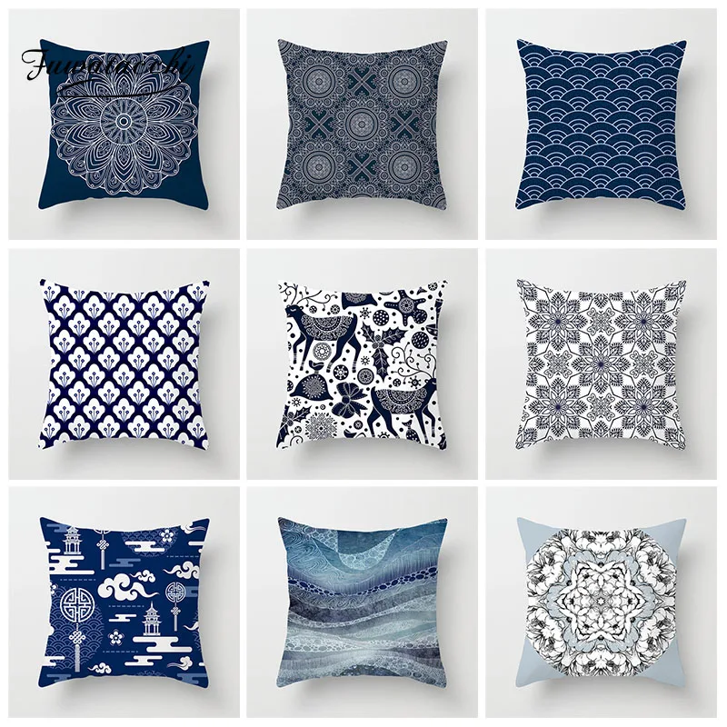 Синяя наволочка для подушки Fuwatacchi в китайском стиле наволочки подушек с