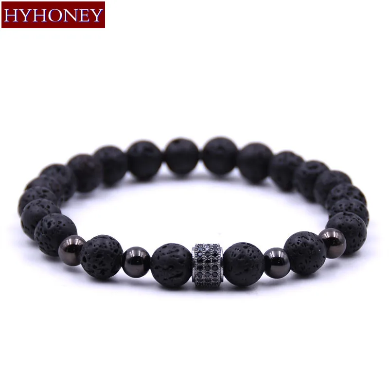 HYHONEY камень из натуральной лавы мужские бусы браслеты микро проложить циркония CZ