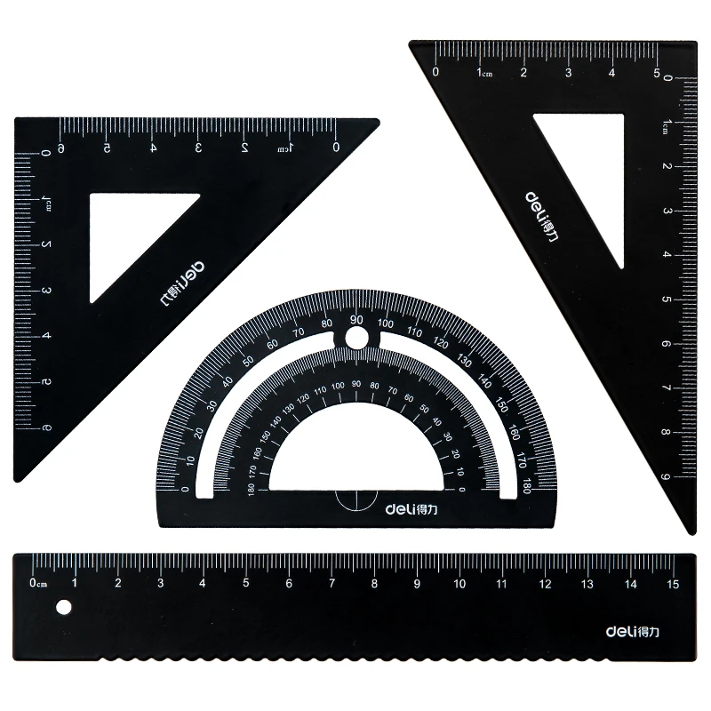 DELI Aluminum Ruler Set Drawing Measurement Triangle ruler straightedge Protractor Drafting Supplies Geometry rulers set | Канцтовары