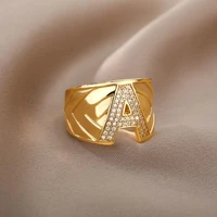 a z initials rings for women men zircon alphabet letters ring chunky adjustable finger ring classic jewelry bijoux femme