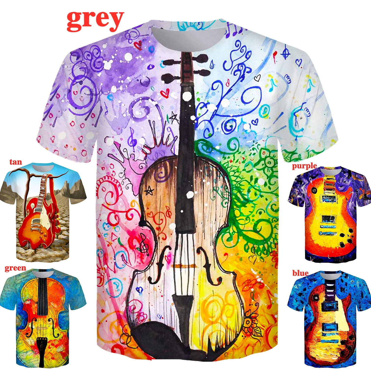 

Personality Fashion Men Women 3D Printed T-Shirt Guitar Violin Vintage Hip Hop Funny Tee Tops