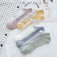5 pair cute sock women lace ankle sock soft comfy sheer silk cotton elastic mesh transparent socks elastic short