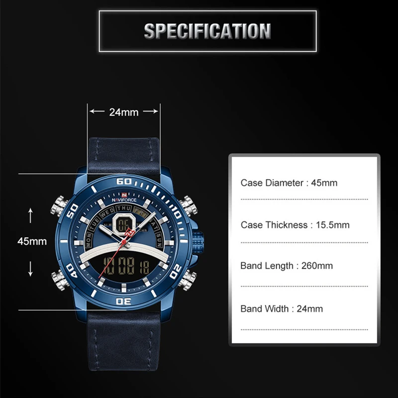 Часы мужские Кварцевые водонепроницаемые с хронографом и отображением