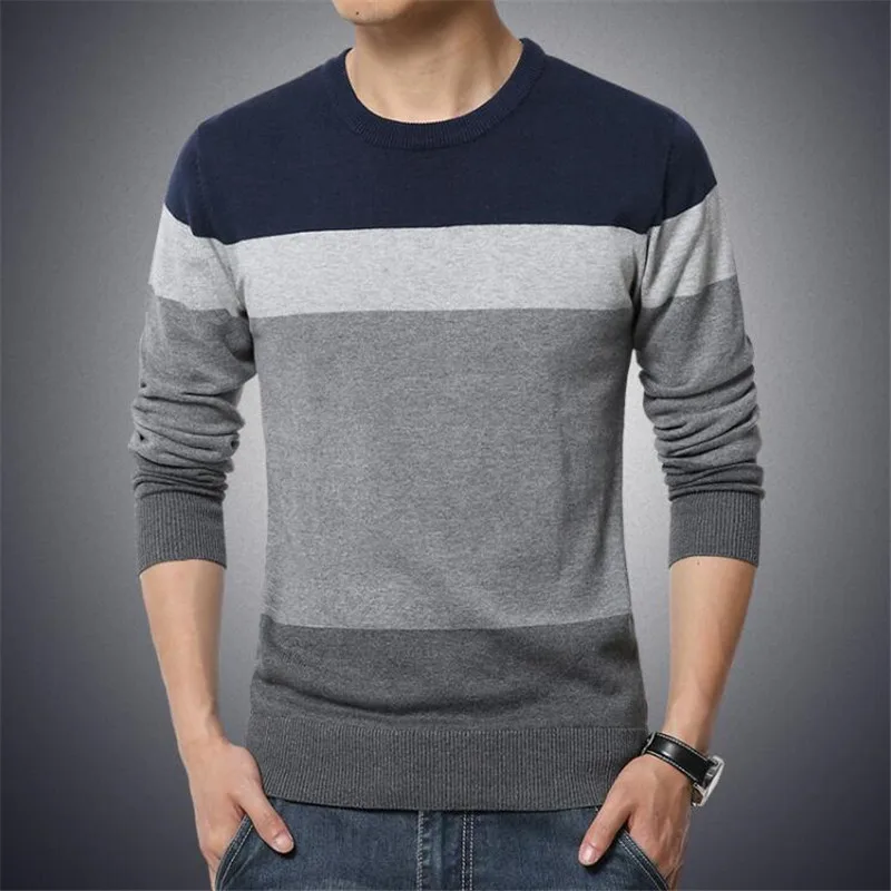 

Casual Men's Sweater O-Neck Striped Slim Fit Knittwear 2021 Autumn Mens Sweaters Pullovers Pullover Men Pull Homme M-3XL