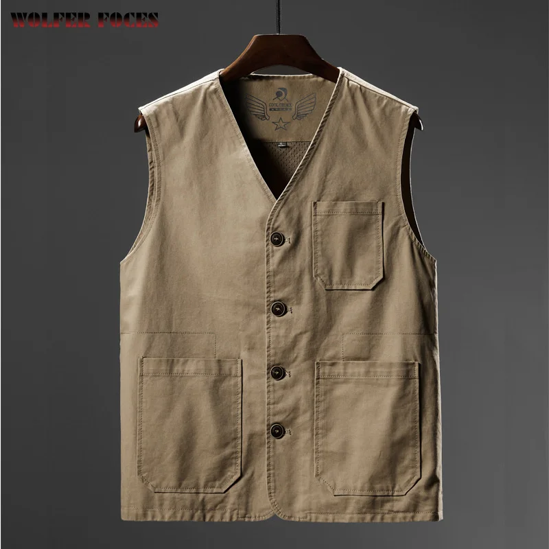 

2021 New Men's Large Size Cotton Vest Middle-aged And Elderly Casual Fishing One-shoulder Work Uniform Dad Vest M-8XL