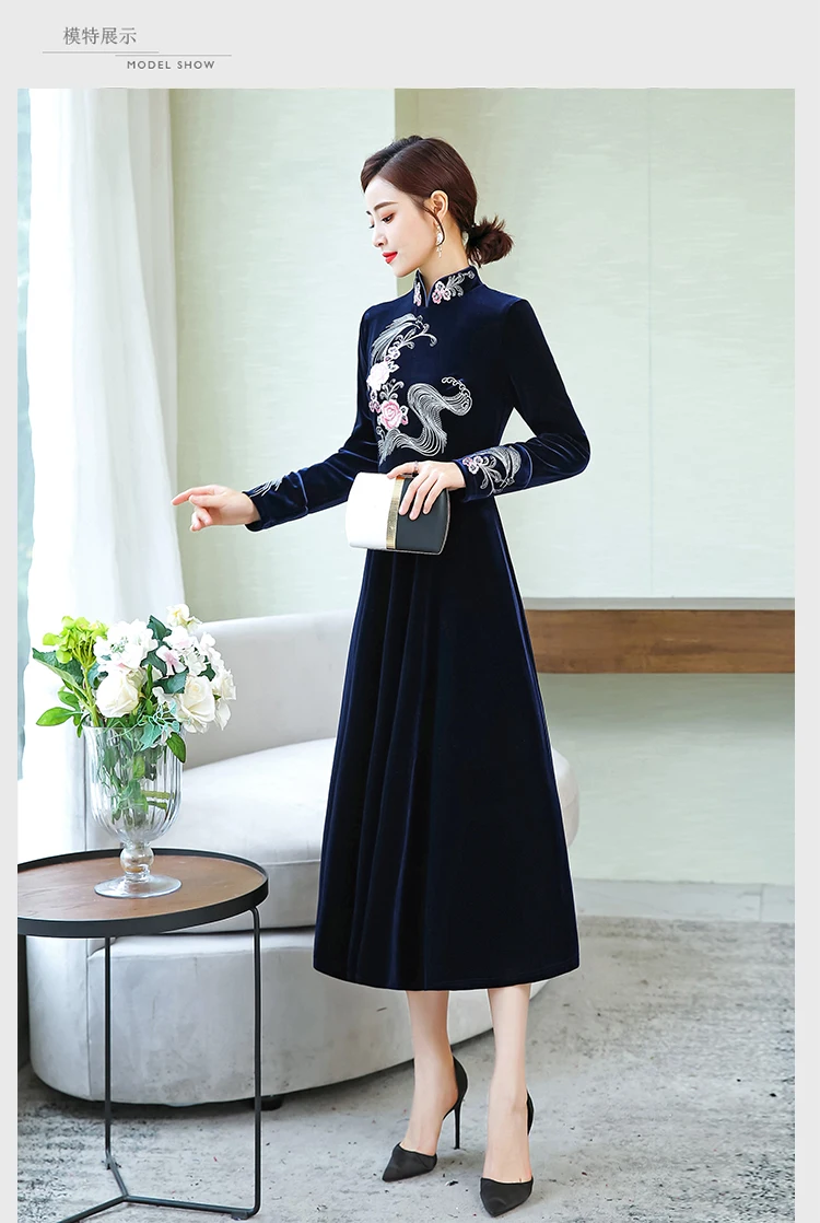 M-XXXXL vrouwen jurk; коллекция года; сезон осень-зима; китайский стиль; Национальный стиль; женский Улучшенный Чонсам; большие размеры