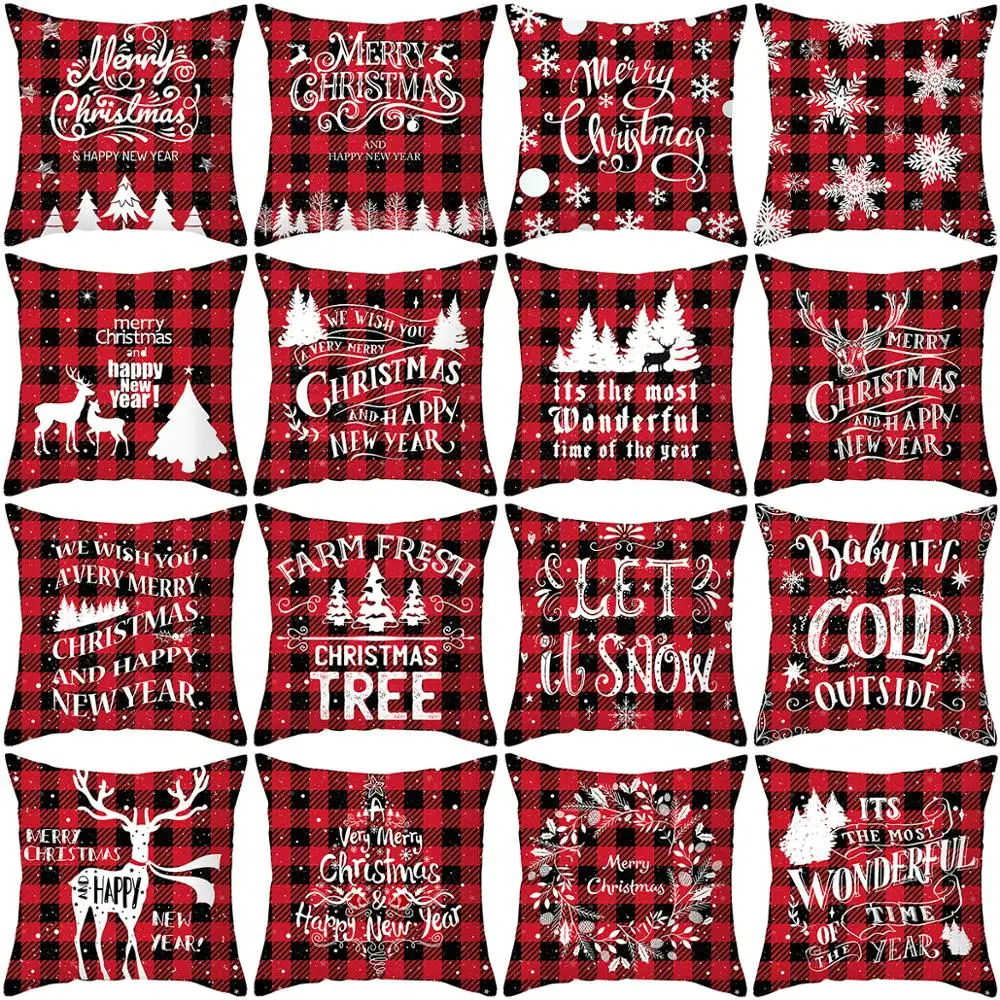 

Luanqi Christmas Cushion Cover Sofa Pillow Case 45x45 cm Snow Elk Noel 2021 Festival Pillow Christmas Decorations for Home Xmas