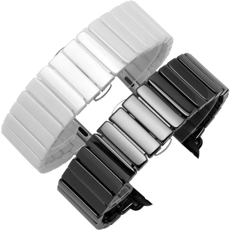 Ремешок керамический для apple watch band 44 мм 40 42/38 звеньевой браслет с пряжкой-бабочкой