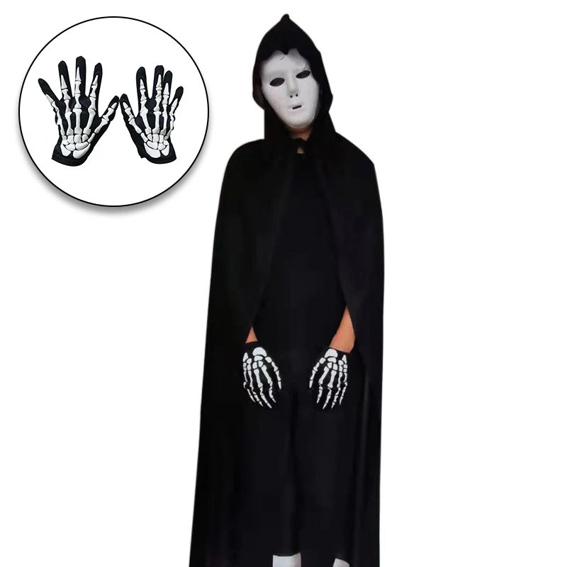 Белые перчатки-скелетоны Унисекс На Хэллоуин аксессуары для косплея перчатки до