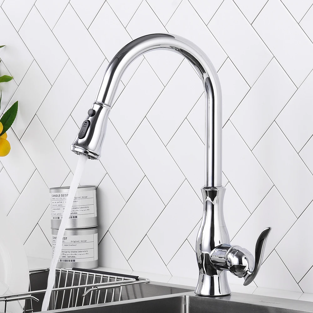 Выдвижной кухонный кран латунный Смеситель для раковины хромированный горячей и